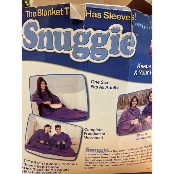 Snugglie Passon Purple Blanket Sleeves +POCKETS fleece Adult 1-Size 71" x 54" - Picture 5 of 5